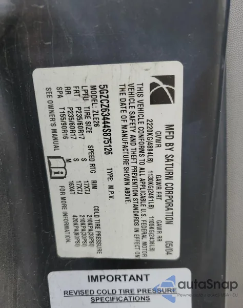 2004 Saturn Vue from USA, damaged, VIN 5GZCZ63444S875126